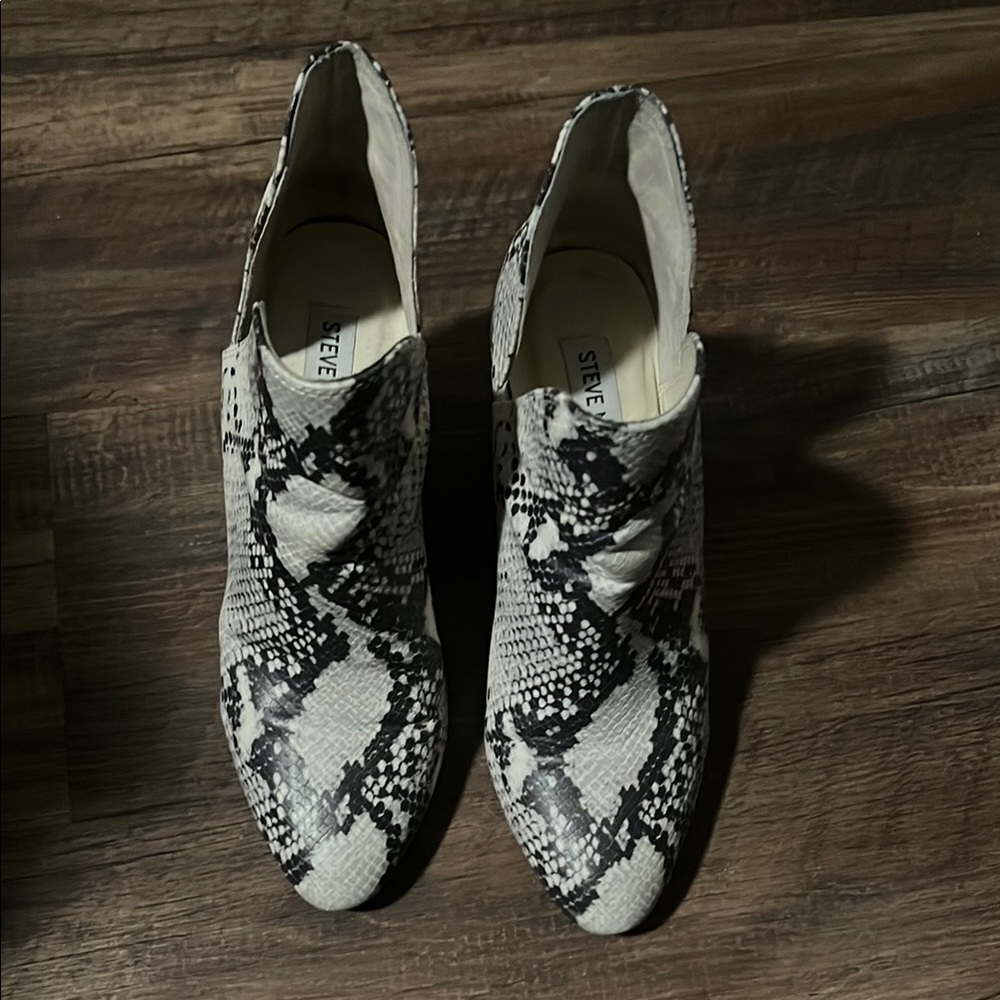 Steve Madden Black and White Snake Print Ankle Boots
